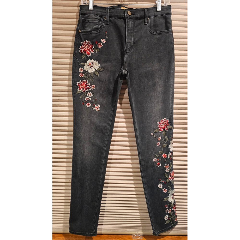 Driftwood Jackie Floral Embroidered Skinny Jeans Black W28 L28 Boho‎ Classic Fit